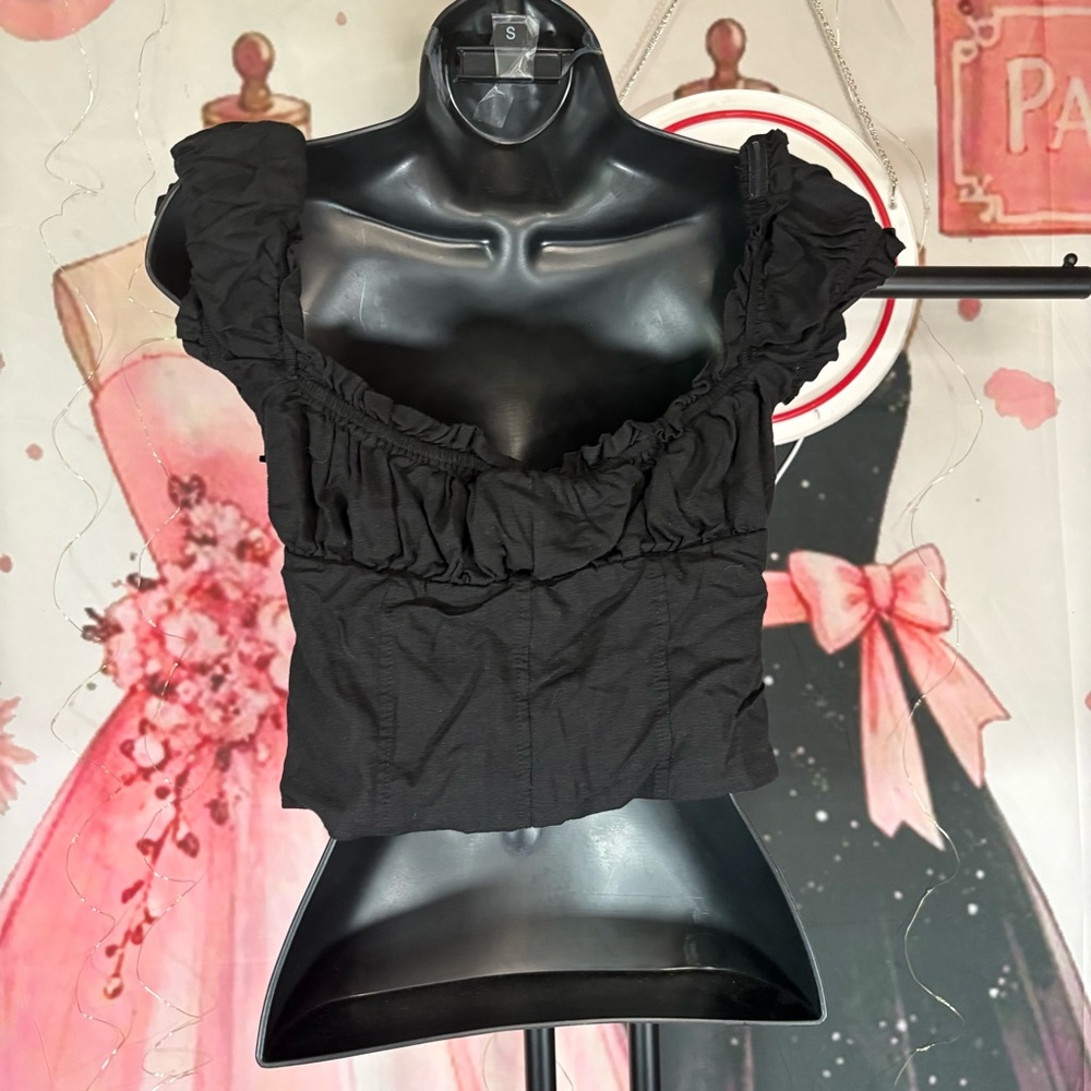 Princess Polly Black Puff-Sleeve Tie-Front Crop Top Sz 6 - Picture 6 of 12